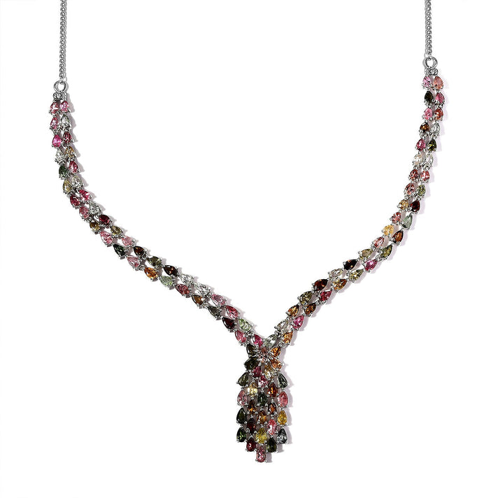 Monster Deal - Multi-Tourmaline Cluster Necklace (Size - 20) in Platinum Overlay Sterling Silver 18.69 Ct, Silver Wt. 18.40 Gms. 7312998 1