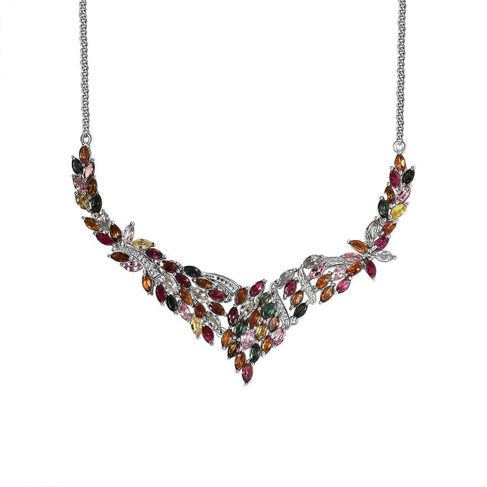 Multi-Tourmaline Cluster Necklace (Size - 20) with Lobster Clasp in Platinum Overlay Sterling Silver 15.88 Ct, Silver Wt. 15.81 Gms 7416855 1