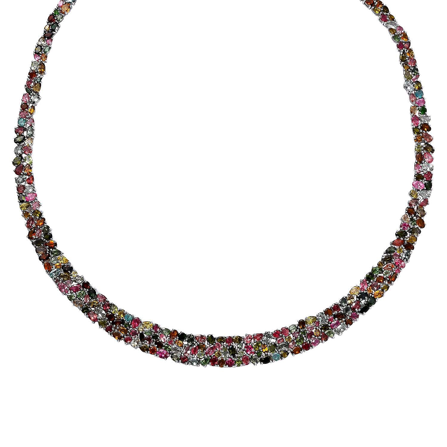Tony's Find- Multi-Tourmaline Necklace (Size - 20) in Platinum Overlay Sterling Silver 50.00 Ct 7616368 0