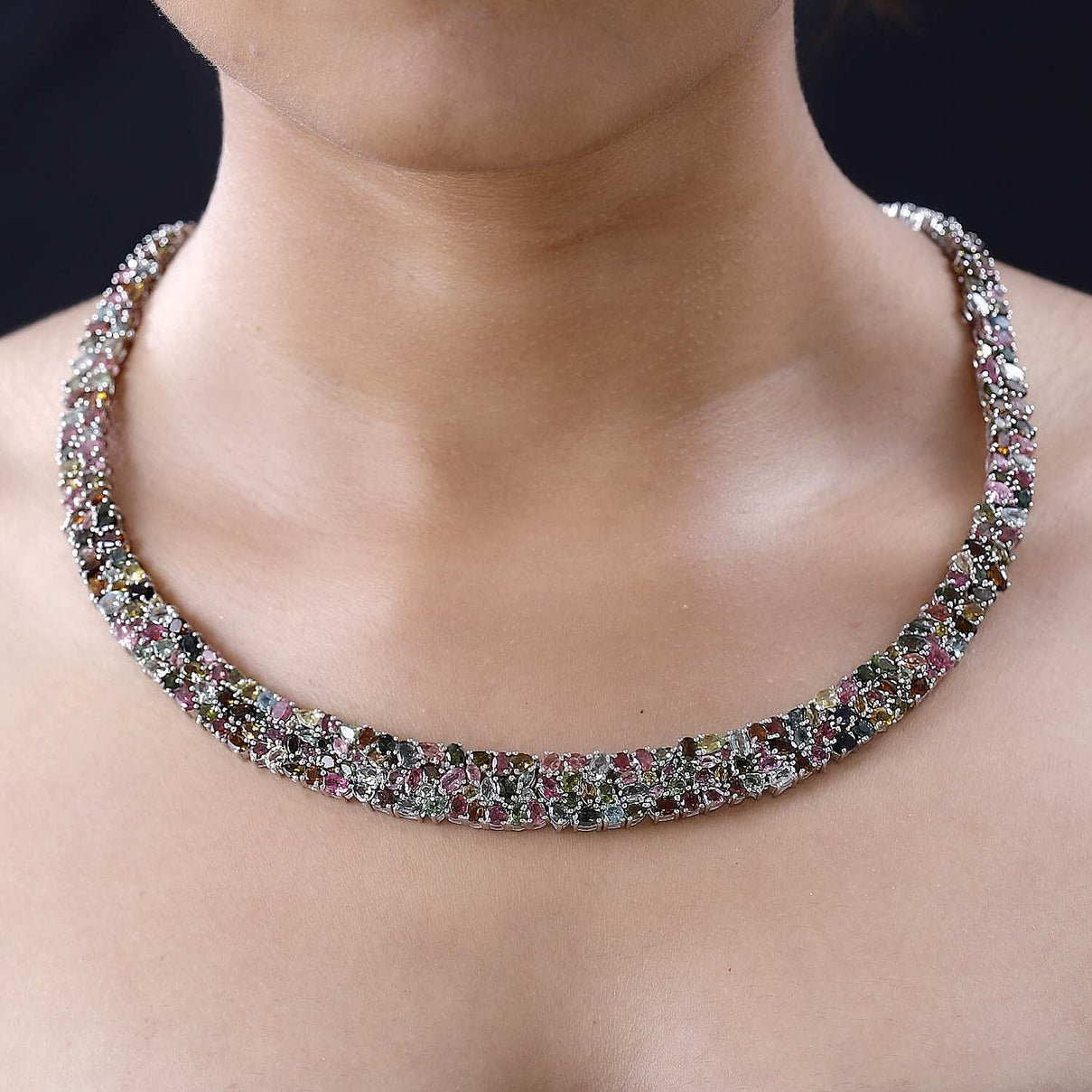 Tony's Find- Multi-Tourmaline Necklace (Size - 20) in Platinum Overlay Sterling Silver 50.00 Ct 7616368 1