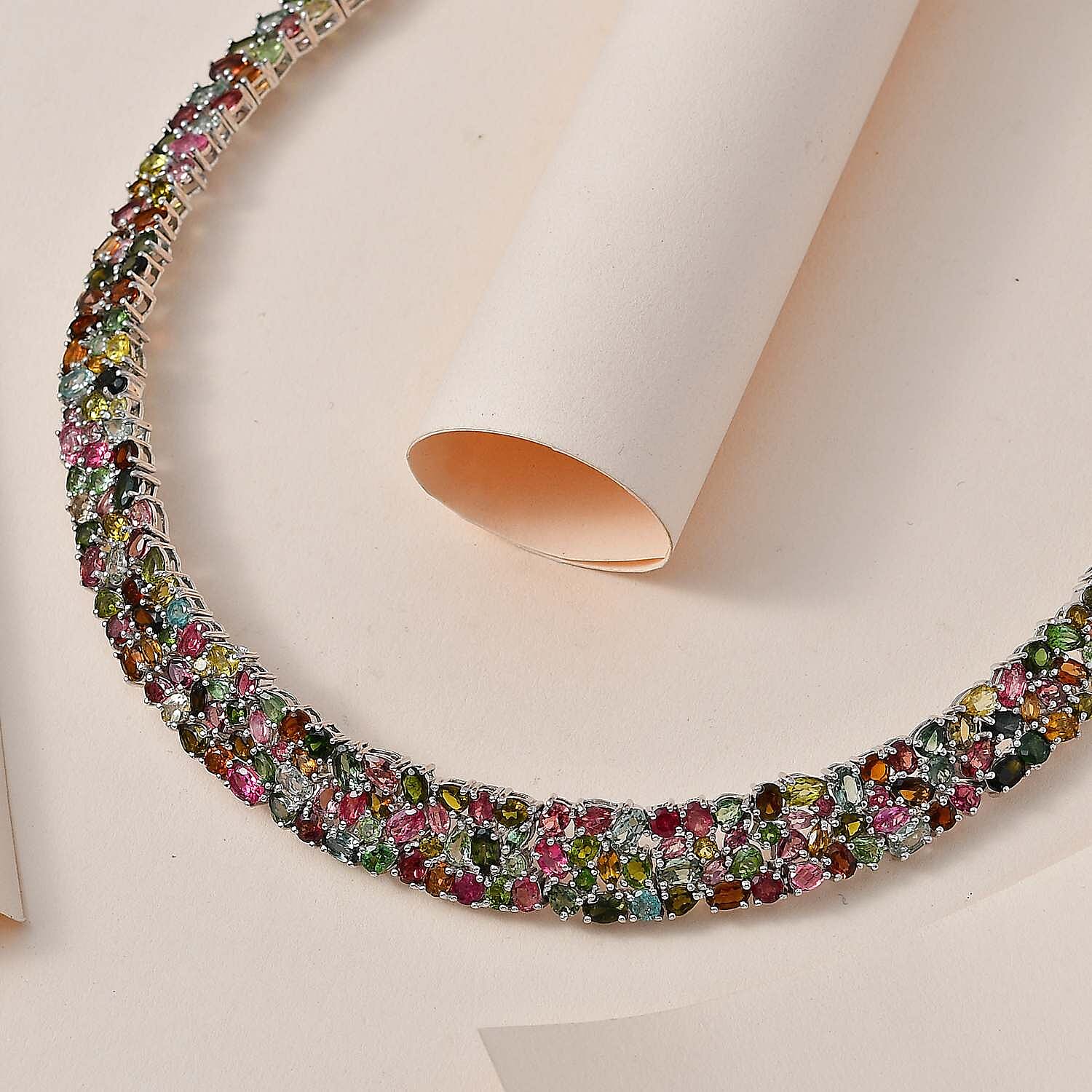 Tony's Find- Multi-Tourmaline Necklace (Size - 20) in Platinum Overlay Sterling Silver 50.00 Ct 7616368 2