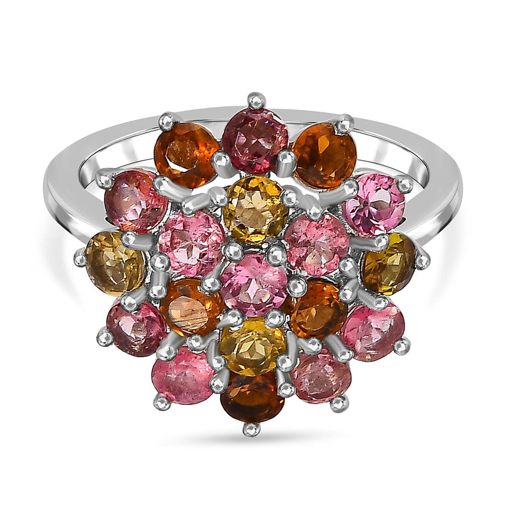 Multi-Tourmaline Cluster Ring in Platinum Overlay Sterling Silver 2.05 Ct.