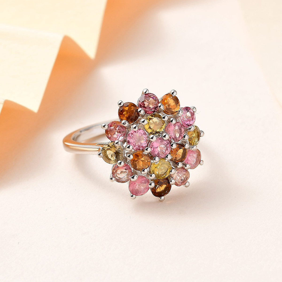 Multi-Tourmaline Cluster Ring in Platinum Overlay Sterling Silver  2.052 Ct. 7457044 3