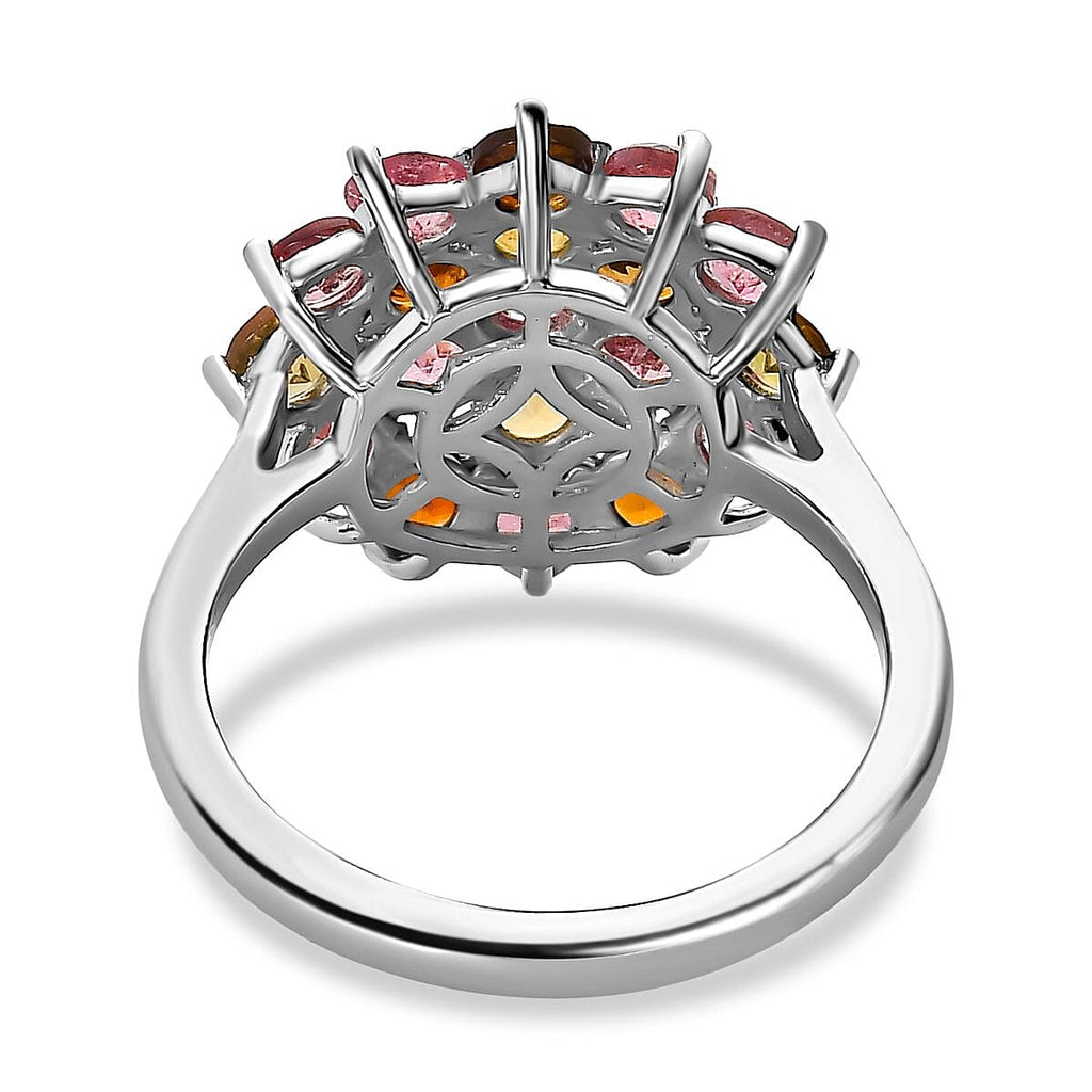 Multi-Tourmaline Cluster Ring in Platinum Overlay Sterling Silver 2.05 Ct.