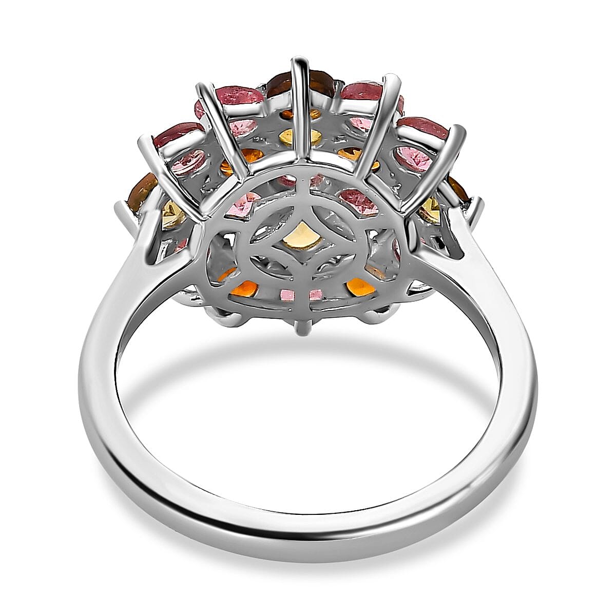 Multi-Tourmaline Cluster Ring in Platinum Overlay Sterling Silver  2.052 Ct. 7457044 9