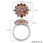 Multi-Tourmaline Cluster Ring in Platinum Overlay Sterling Silver 2.05 Ct.