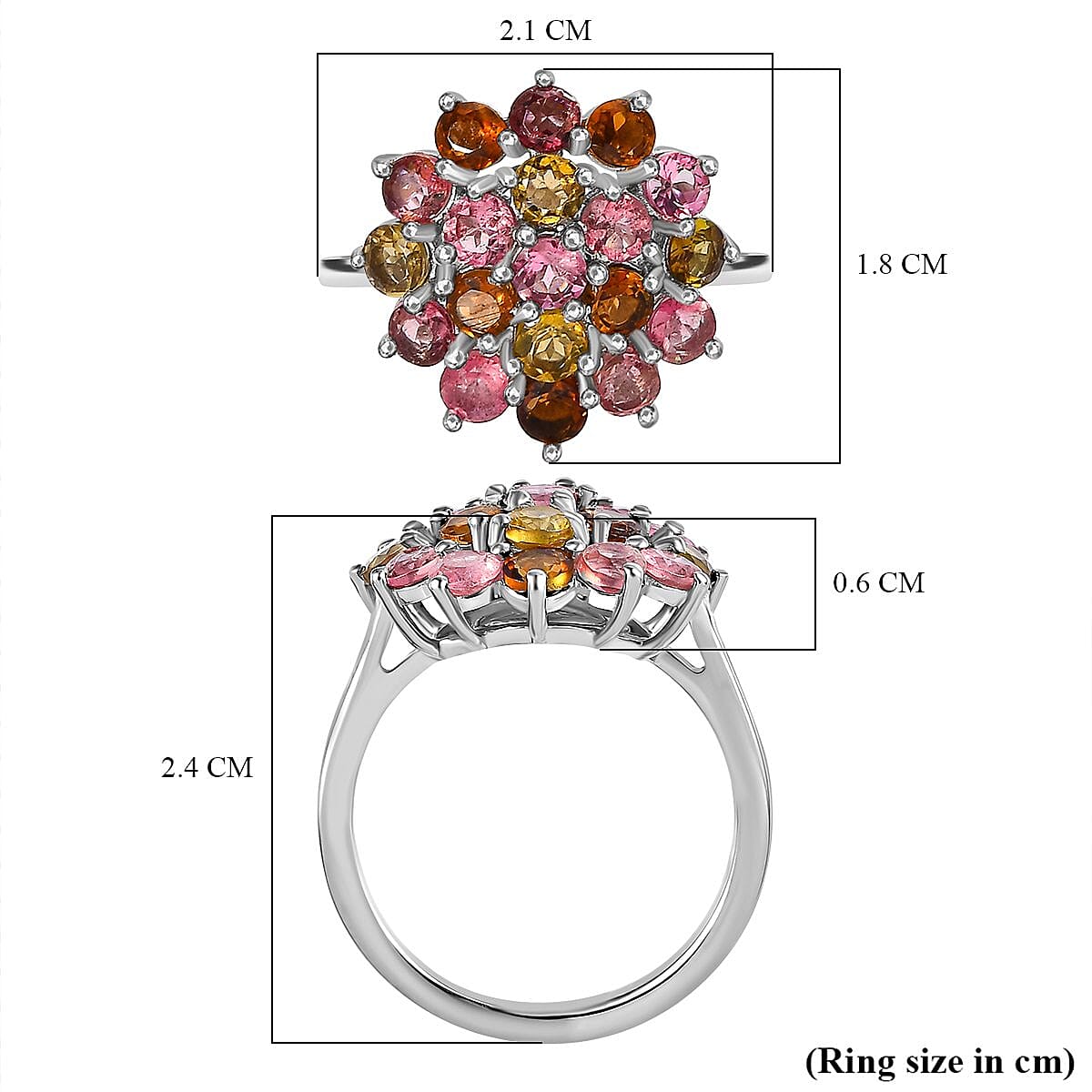 Multi-Tourmaline Cluster Ring in Platinum Overlay Sterling Silver  2.052 Ct. 7457044 11