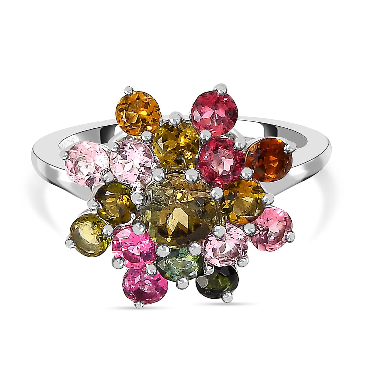 Multi-Tourmaline Cluster Ring in Platinum Overlay Sterling Silver 2.364 Ct. 7327148 0