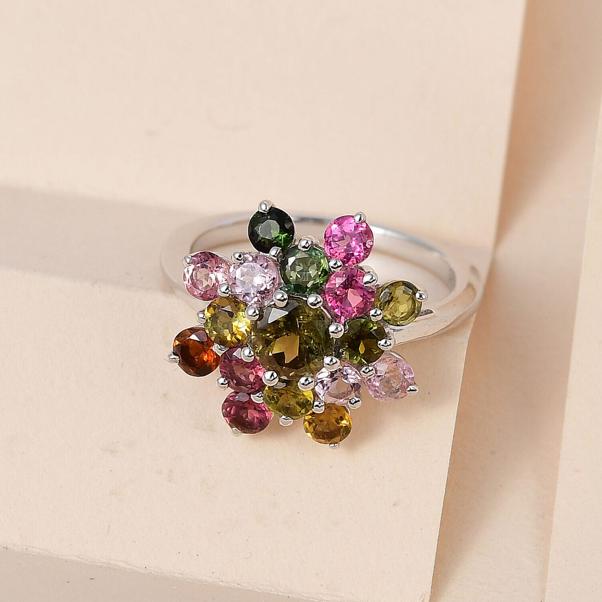 Multi-Tourmaline Cluster Ring in Platinum Overlay Sterling Silver 2.364 Ct. 7327148 3