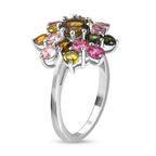 Multi-Tourmaline Cluster Ring in Platinum Overlay Sterling Silver 2.364 Ct.