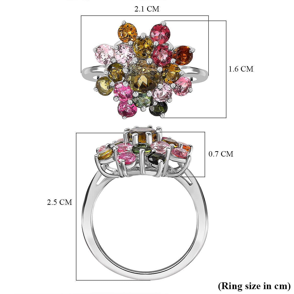 Multi-Tourmaline Cluster Ring in Platinum Overlay Sterling Silver 2.364 Ct. 7327148 11