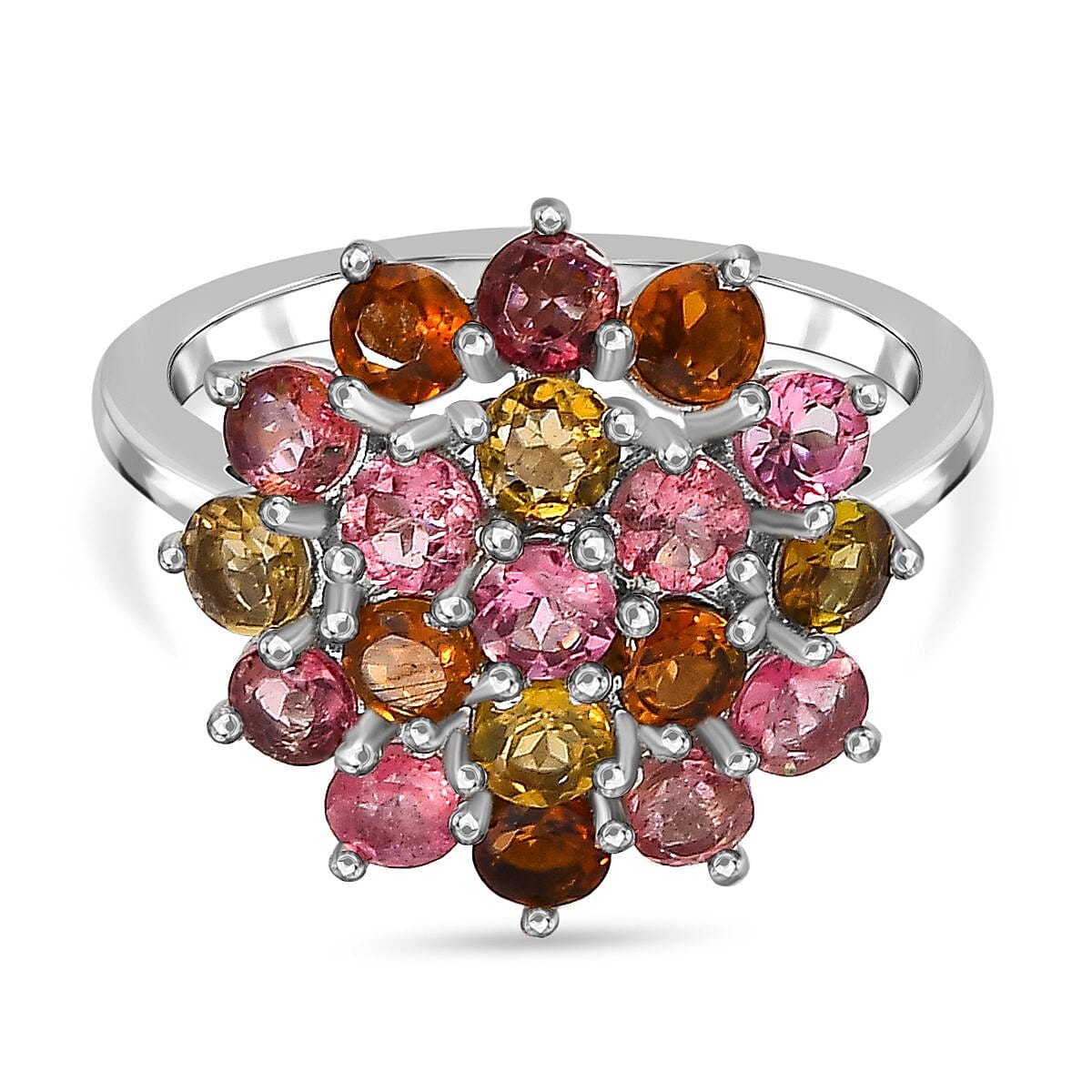 Multi-Tourmaline Cluster Ring in Platinum Overlay Sterling Silver  2.052 Ct. 7457044 2
