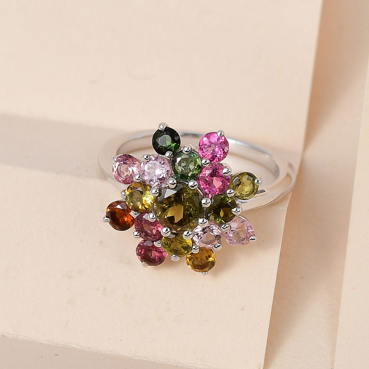 Multi-Tourmaline Cluster Ring in Platinum Overlay Sterling Silver 2.364 Ct. 7327148 4