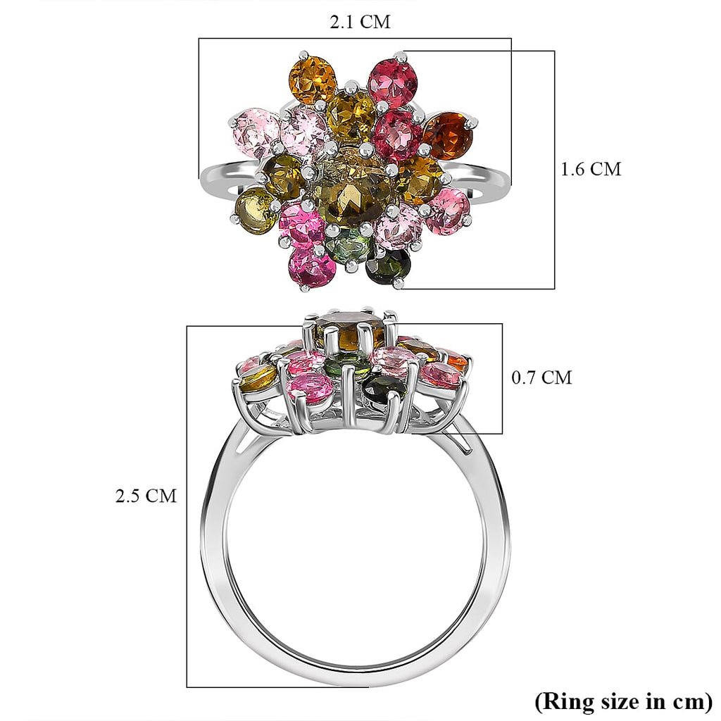 Multi-Tourmaline Cluster Ring in Platinum Overlay Sterling Silver 2.364 Ct.