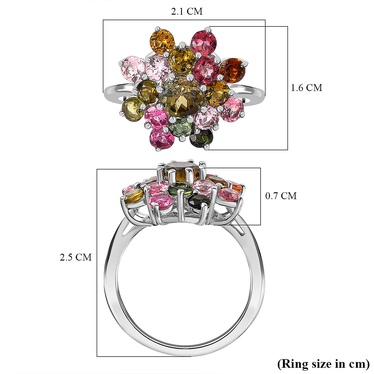 Multi-Tourmaline Cluster Ring in Platinum Overlay Sterling Silver 2.364 Ct. 7327148 12