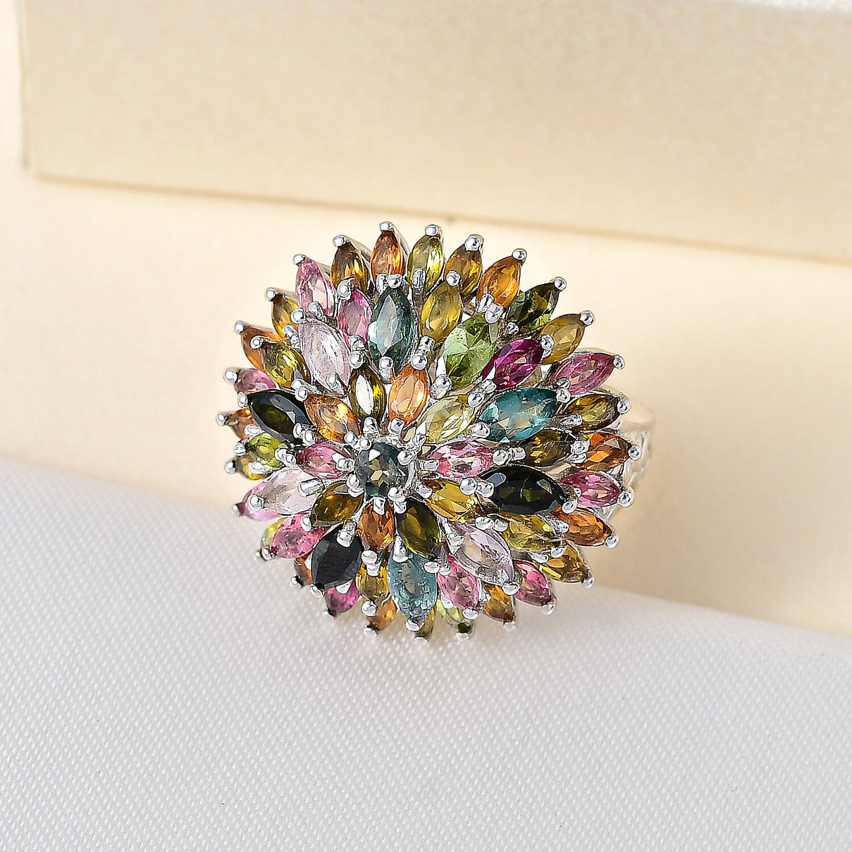 Multi-Tourmaline Cluster Ring in Platinum Overlay Sterling Silver 5.45 Ct, Silver Wt. 7.38 Gms 7320602 4