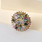 Multi-Tourmaline Cluster Ring in Platinum Overlay Sterling Silver 5.45 Ct, Silver Wt. 7.38 Gms