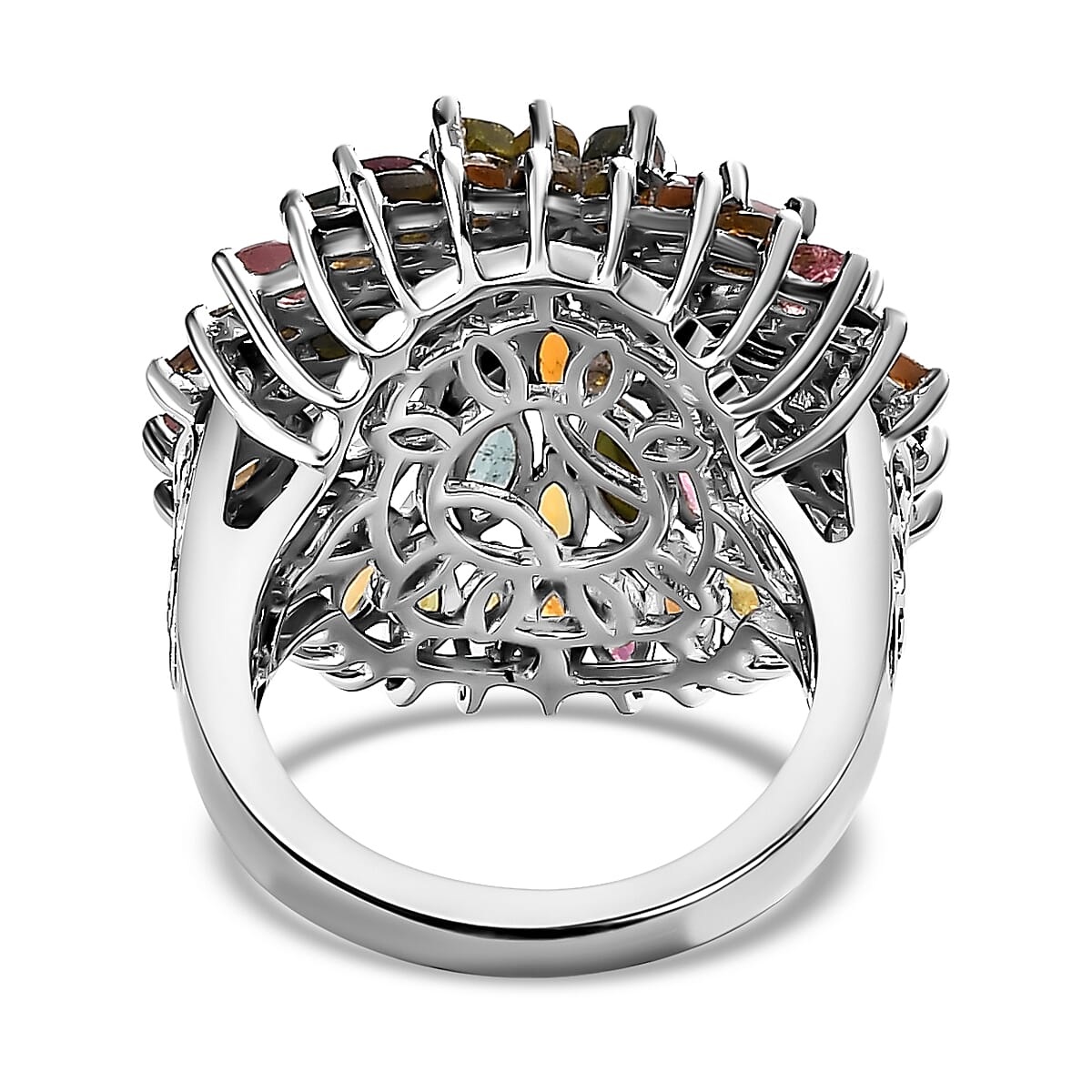 Multi-Tourmaline Cluster Ring in Platinum Overlay Sterling Silver 5.45 Ct, Silver Wt. 7.38 Gms 7320602 10