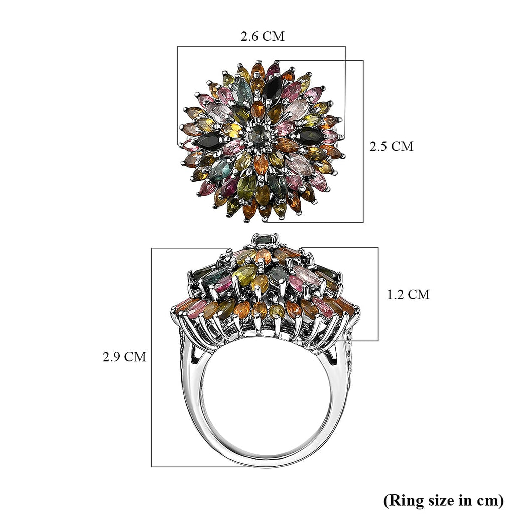 Multi-Tourmaline Cluster Ring in Platinum Overlay Sterling Silver 5.45 Ct, Silver Wt. 7.38 Gms