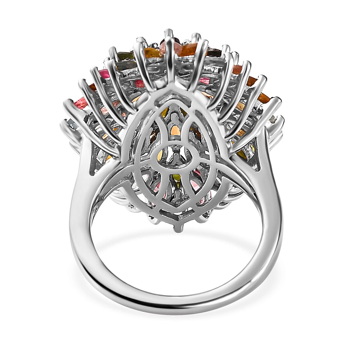 Multi-Tourmaline Cluster Ring in Platinum Overlay Sterling Silver 6.75 Ct, Silver Wt. 7.24 GM 7456955 9