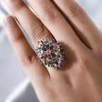 Multi-Tourmaline Cluster Ring in Platinum Overlay Sterling Silver 6.75 Ct, Silver Wt. 7.24 GM