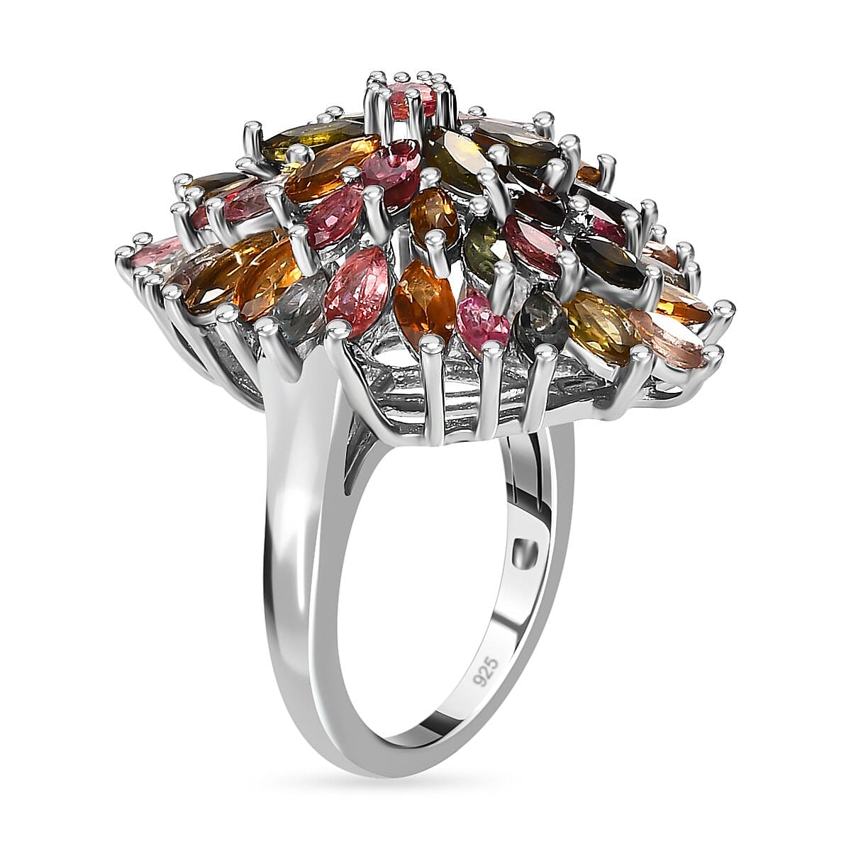 Multi-Tourmaline Cluster Ring in Platinum Overlay Sterling Silver 6.75 Ct, Silver Wt. 7.24 GM 7456955 8