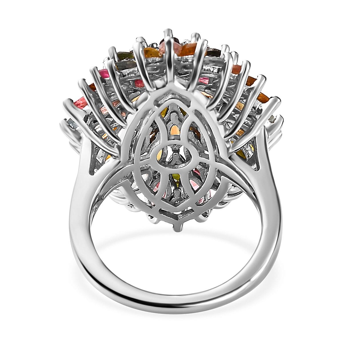 Multi-Tourmaline Cluster Ring in Platinum Overlay Sterling Silver 6.75 Ct, Silver Wt. 7.24 GM 7456955 10
