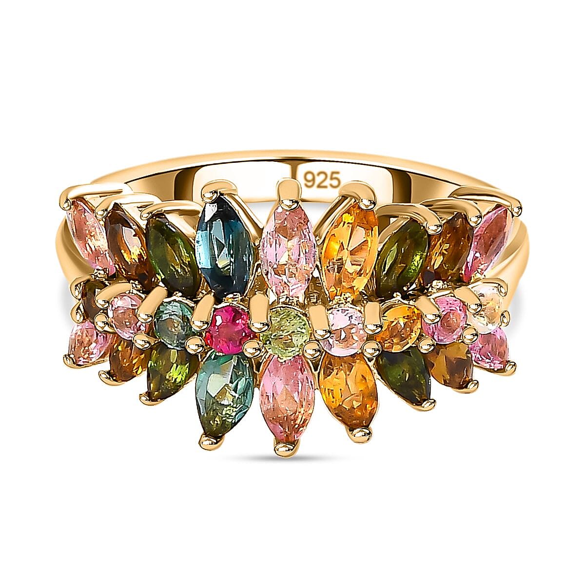 Multi-Tourmaline Cluster Ring in 18K Yellow Gold Vermeil Sterling Silver 2.18 Ct. 7564908 0