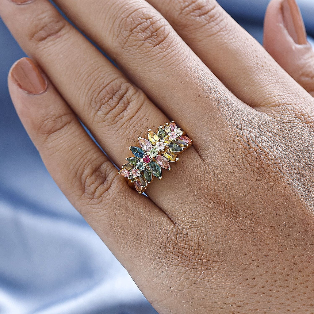 Multi-Tourmaline Cluster Ring in 18K Yellow Gold Vermeil Sterling Silver 2.18 Ct.