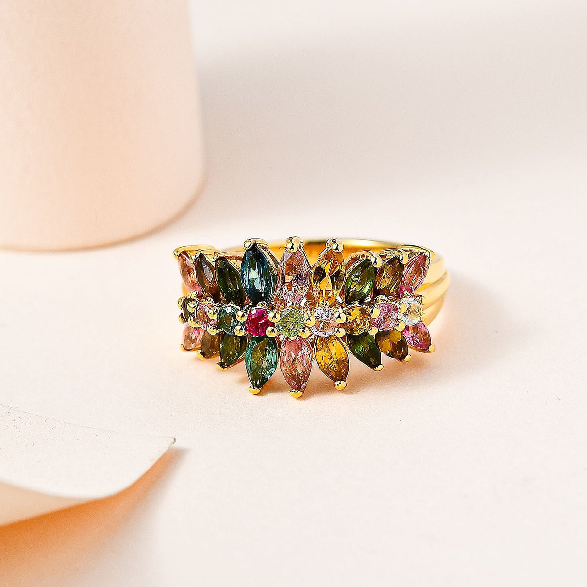 Multi-Tourmaline Cluster Ring in 18K Yellow Gold Vermeil Sterling Silver 2.18 Ct. 7564908 2
