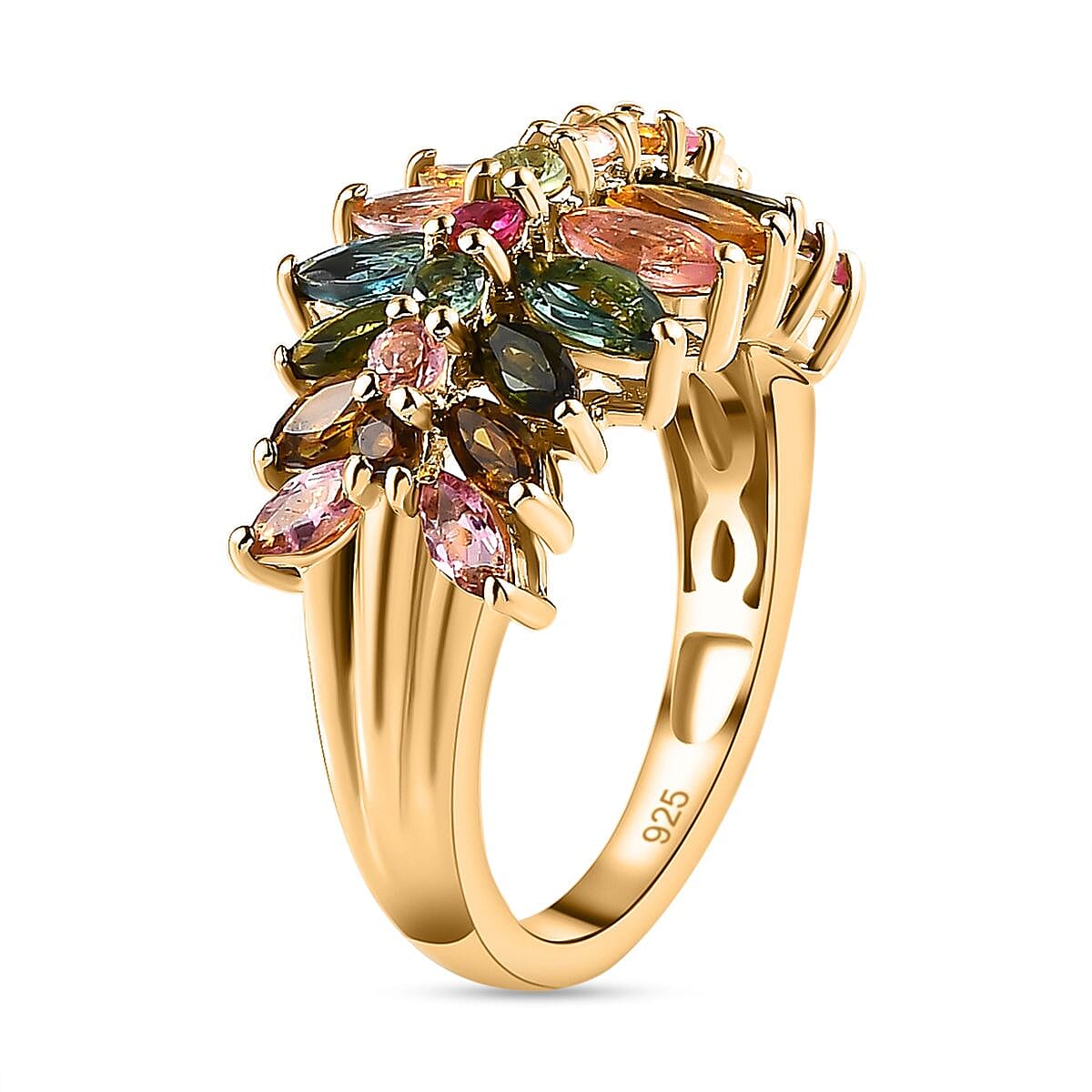 Multi-Tourmaline Cluster Ring in 18K Yellow Gold Vermeil Sterling Silver 2.18 Ct. 7564908 3