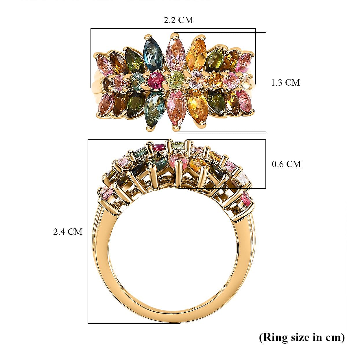 Multi-Tourmaline Cluster Ring in 18K Yellow Gold Vermeil Sterling Silver 2.18 Ct. 7564908 5