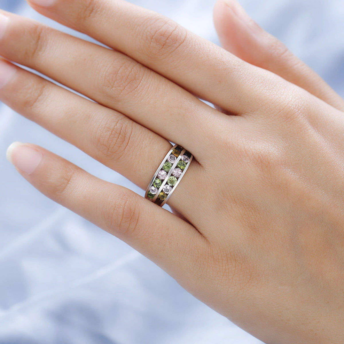 Multi-Tourmaline Half Eternity Ring in Vermeil Yellow Gold Plated Sterling Silver 1.776  Ct. 7225798 4