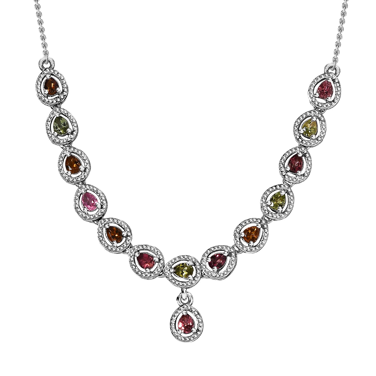 Multi-Tourmaline Necklace (Size - 20) in Sterling Silver 2.03 Ct, Silver Wt. 9.60 GM 7517655 0