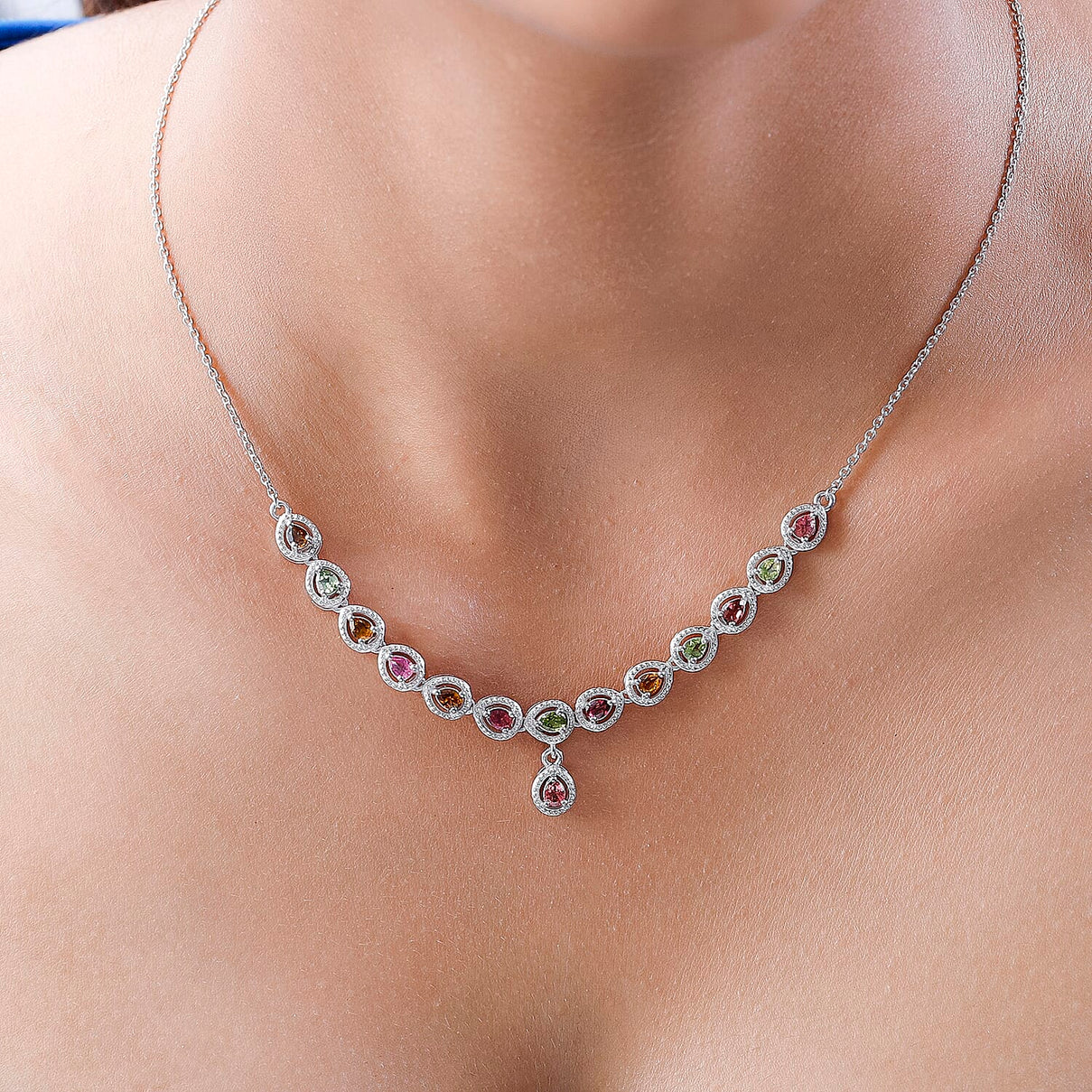 Multi-Tourmaline Necklace (Size - 20) in Sterling Silver 2.03 Ct, Silver Wt. 9.60 GM 7517655 1