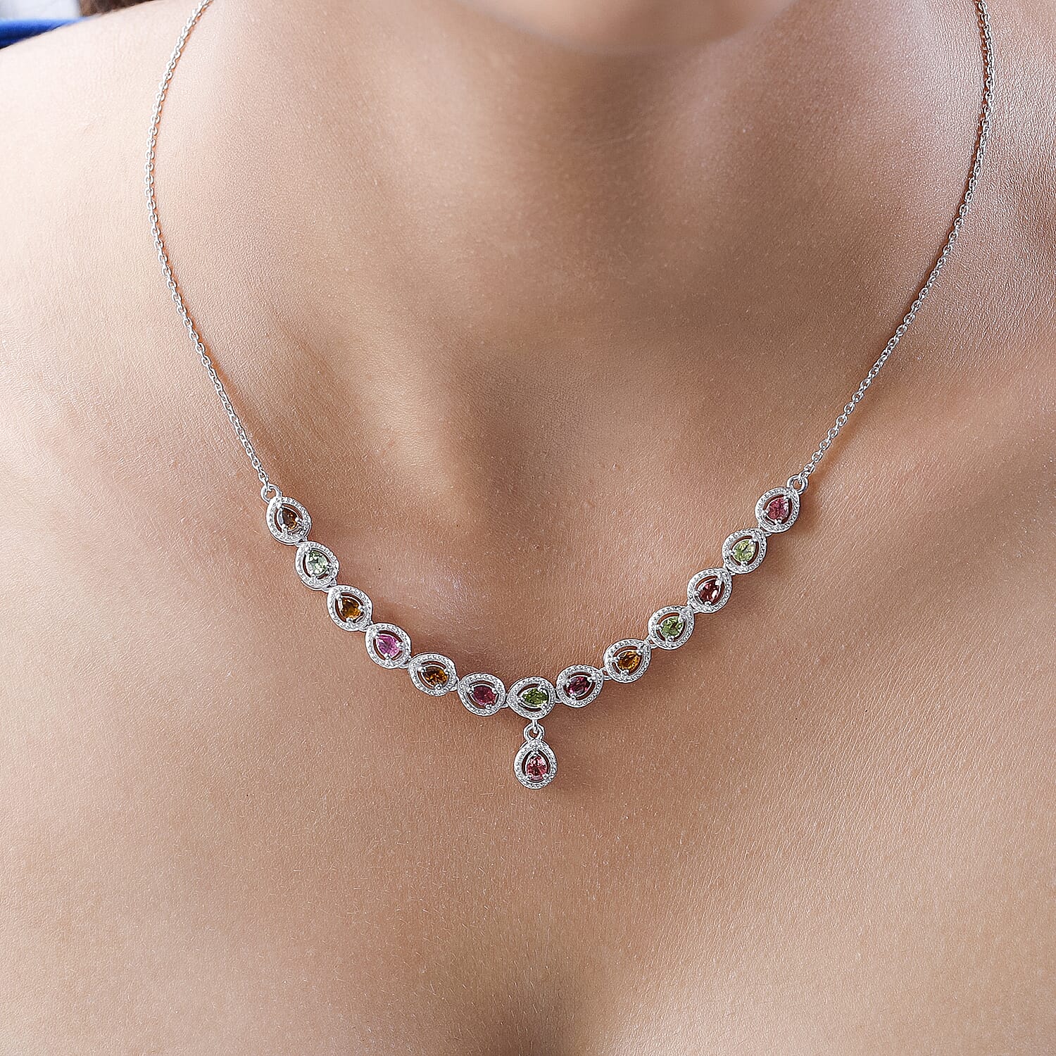 Multi-Tourmaline Necklace (Size - 20) in Sterling Silver 2.03 Ct, Silver Wt. 9.60 GM 7517655 1