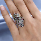 Multi-Tourmaline Cluster Ring in Platinum Overlay Sterling Silver 4.45 Ct, Silver Wt. 6.29 Gms