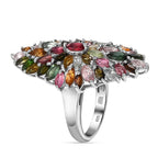 Multi-Tourmaline Cluster Ring in Platinum Overlay Sterling Silver 4.45 Ct, Silver Wt. 6.29 Gms
