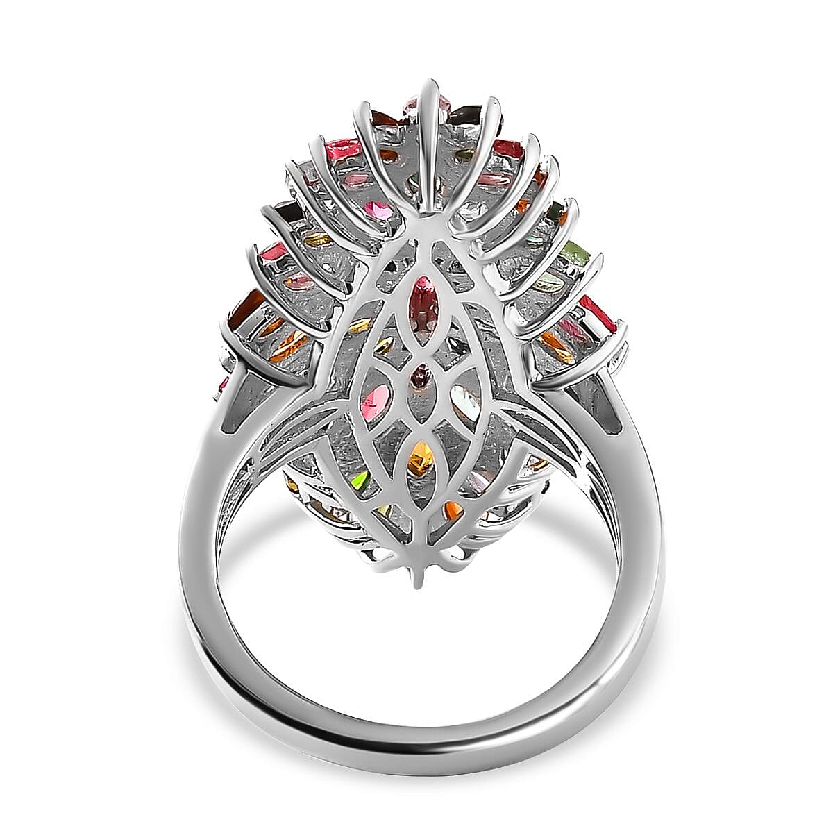 Multi-Tourmaline Cluster Ring in Platinum Overlay Sterling Silver 4.45 Ct, Silver Wt. 5.83 Gms 7624578 4