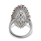 Multi-Tourmaline Cluster Ring in Platinum Overlay Sterling Silver 4.45 Ct, Silver Wt. 6.29 Gms