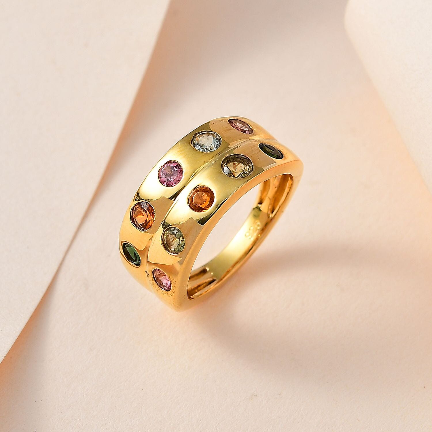 Multi-Tourmaline Engagement Ring in 18K Vermeil Yellow Gold Plated Sterling Silver 1.20 Ct 7616497 1