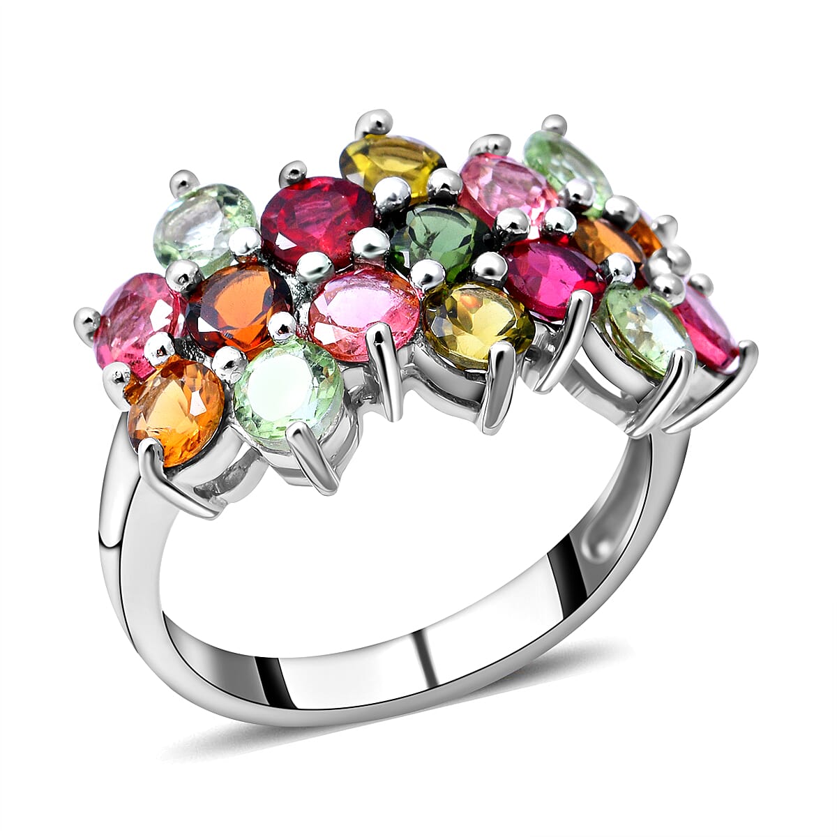 Multi-Tourmaline Floral Ring in Rhodium Overlay Sterling Silver 2.50 Ct. 7022222 0
