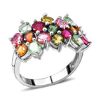 Multi-Tourmaline Floral Ring in Platinum Overlay Sterling Silver 2.50 Ct.
