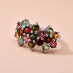 Multi-Tourmaline Floral Ring in Platinum Overlay Sterling Silver 2.50 Ct.