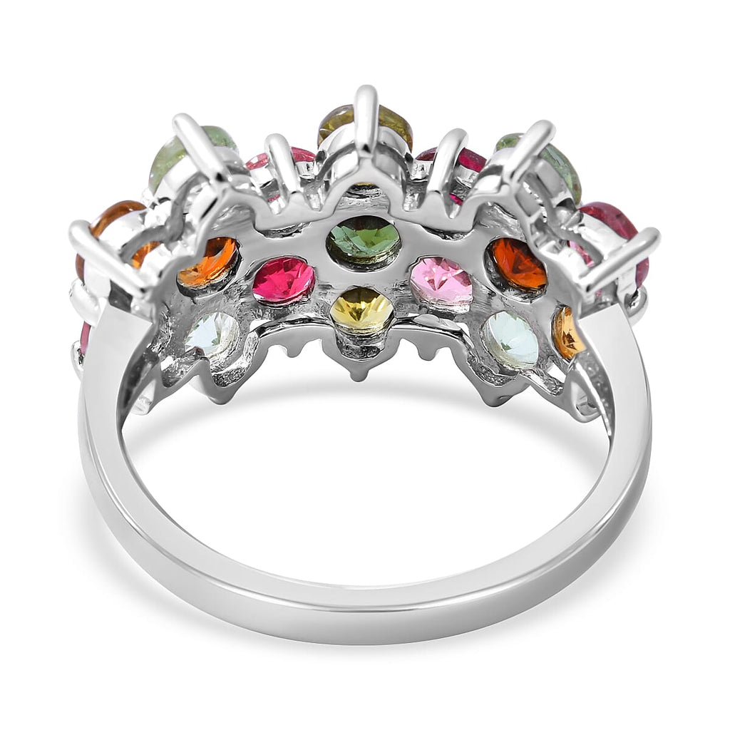 Multi-Tourmaline Floral Ring in Platinum Overlay Sterling Silver 2.50 Ct.