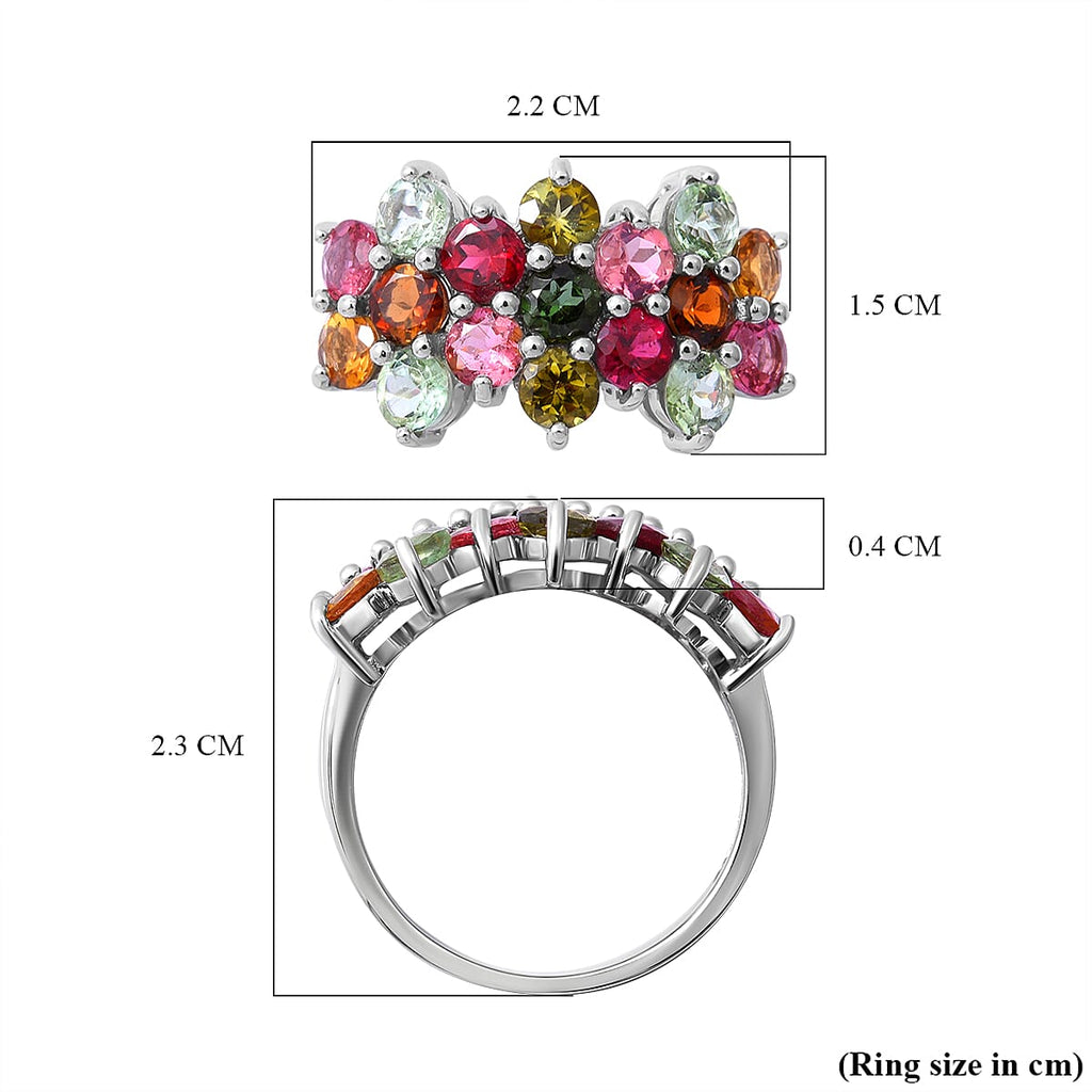 Multi-Tourmaline Floral Ring in Platinum Overlay Sterling Silver 2.50 Ct.