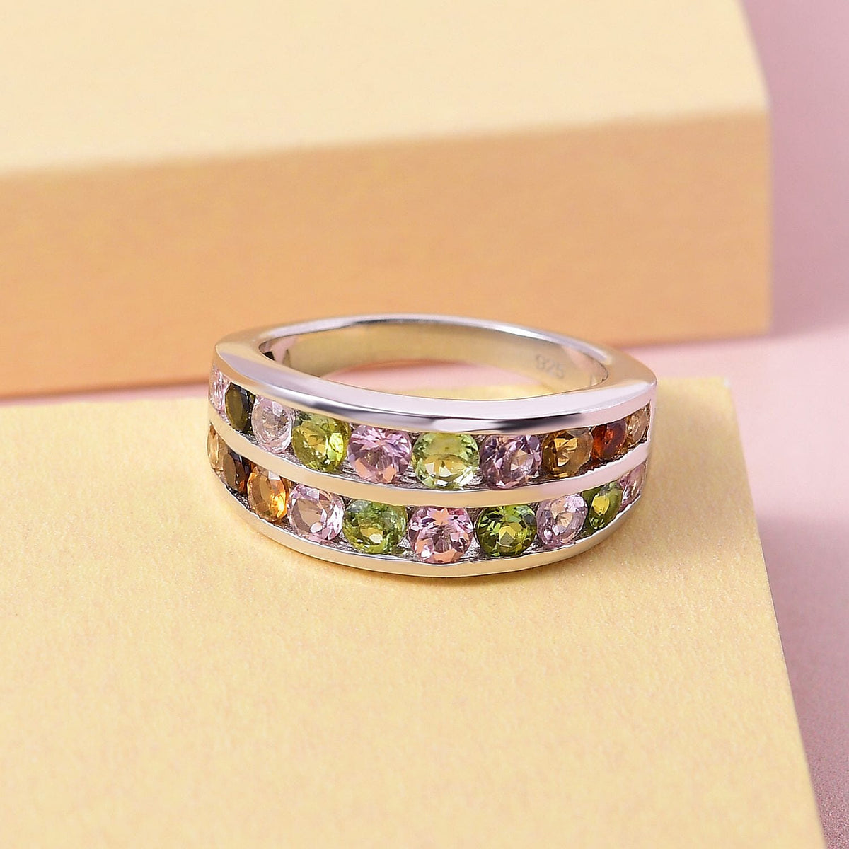 Multi-Tourmaline Half Eternity Ring in Vermeil Yellow Gold Plated Sterling Silver 1.776  Ct. 7225798 3