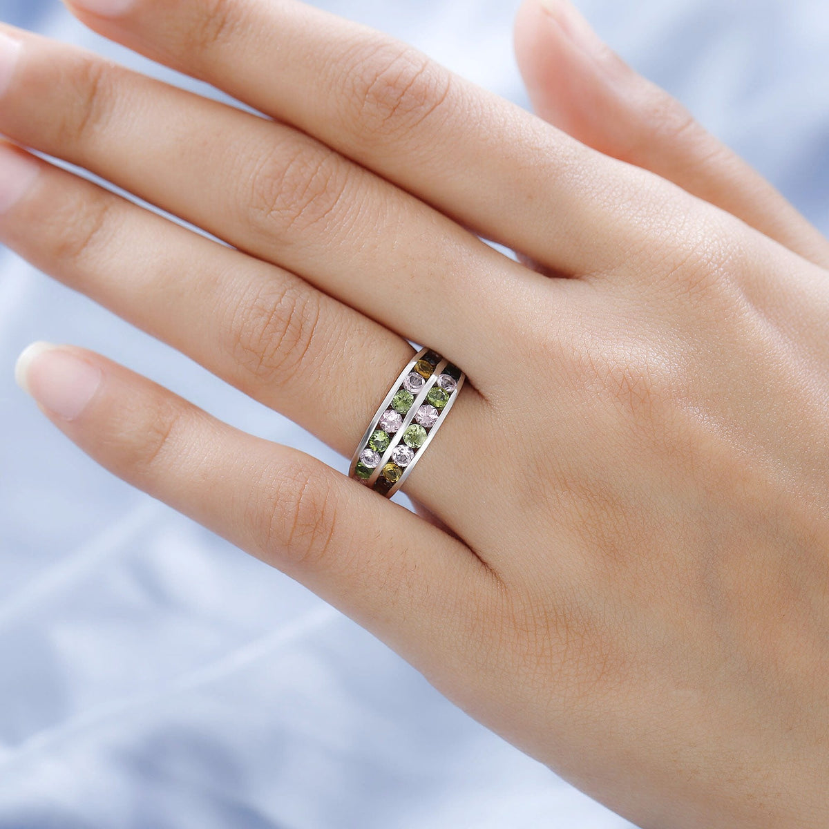 Multi-Tourmaline Half Eternity Ring in Vermeil Yellow Gold Plated Sterling Silver 1.776  Ct. 7225798 5