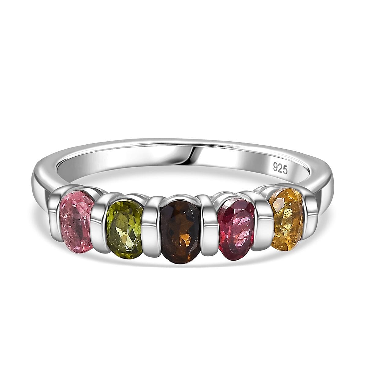 Multi-Tourmaline 5-Stone Ring in Platinum Overlay Sterling Silver 7798977 0