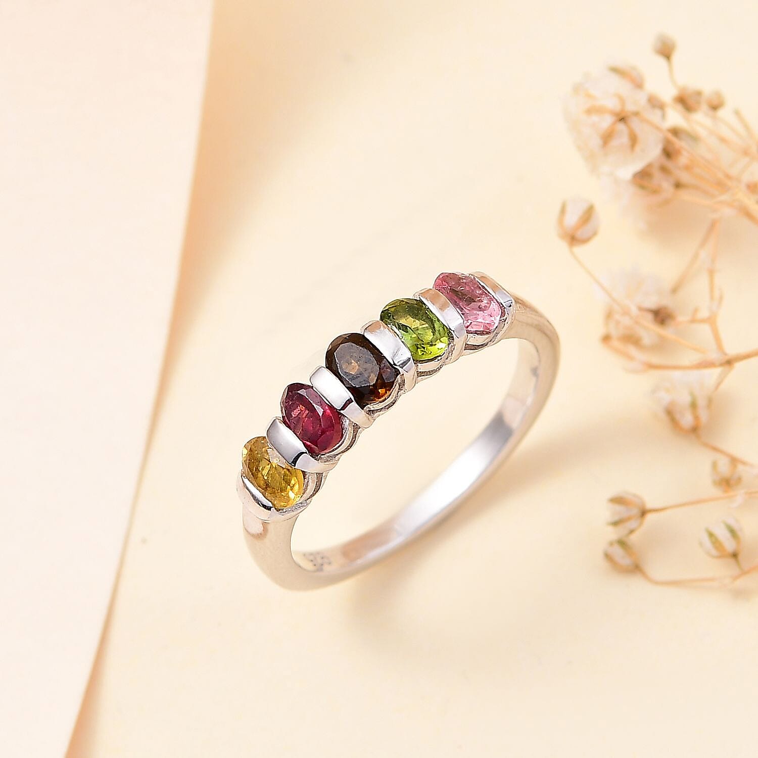 Multi-Tourmaline 5-Stone Ring in Platinum Overlay Sterling Silver 7798977 1